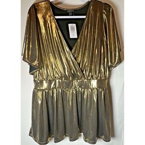 NWT Torrid Top Sz 2‎ Plus 18/20 Gold Surplice Peplum Holiday Cocktail Glam